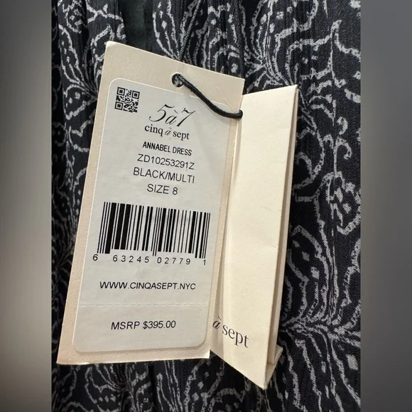 Cinq a Sept Annabel Silk Dress Black Printed Tiered Ruffle Georgette Size 8 NEW - Picture 7 of 9